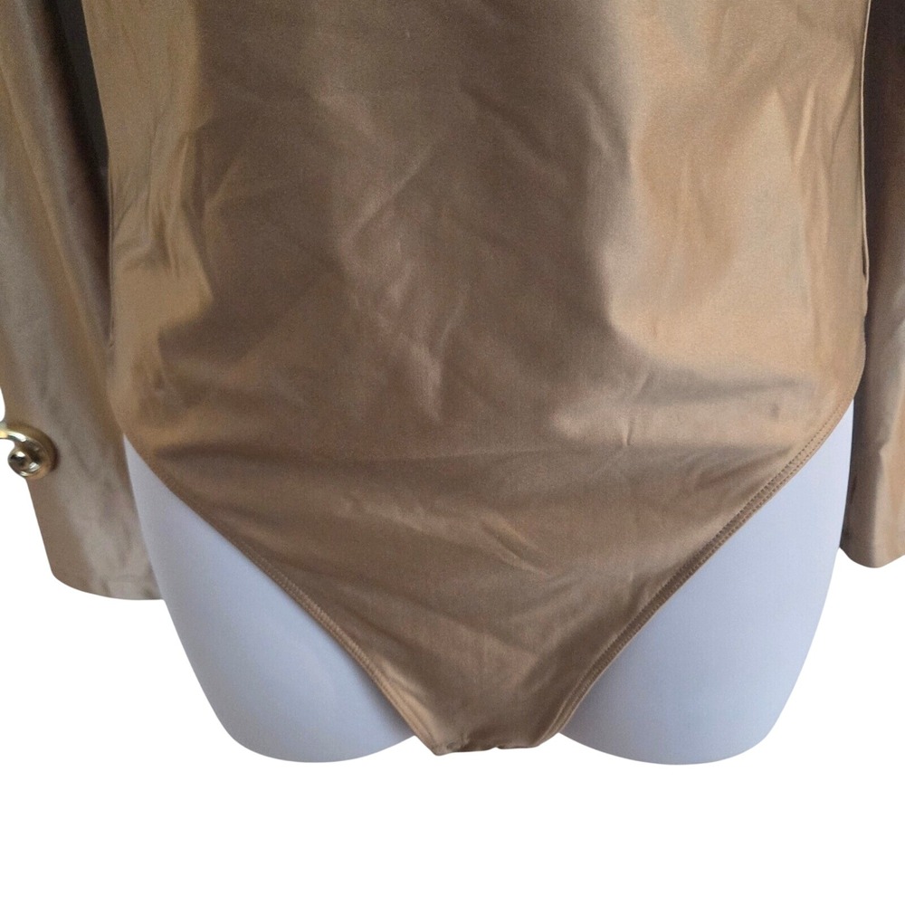 Babaton Contour Square Neck Long Sleeve One Piece Bodysuit Gold Tan Medium Satin - Picture 3 of 8